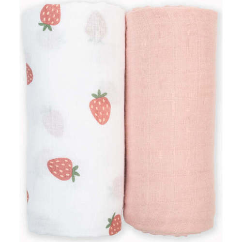 Cotton Muslin Swaddles, Strawberries/Ballet Slipper (Pack of 2) - Lulujo | Maisonette