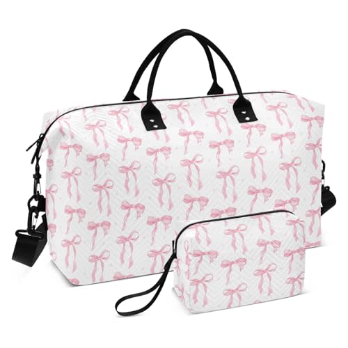 Weekender Bags Travel Duffel Gym Bag Carry on Overnight Tote Bag with Toiletry Bag for Airplane Travel Trip Gym Yoga (Pink Bow 61)
