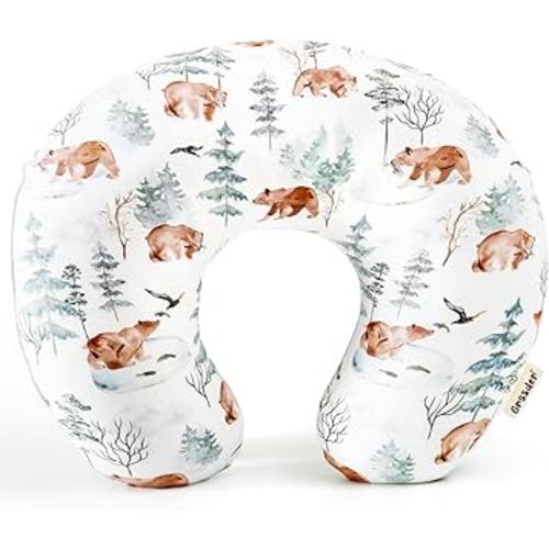 GRSSDER Nursing Pillow Cover, Stretchy Soft Minky Fabric Covers, Fit Most Nursing Support Pillows for Breastfeeding, Comfortable Safe Pillow Cover, Stylish Cute Bear Pattern