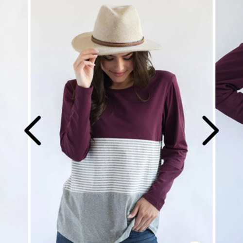 Long Sleeve Cotton Nursing Top- 3 Block- Wine