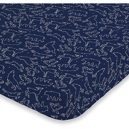 NoJo Super Soft Navy & White Cosmic Constellations Nursery Mini Crib Fitted Sheet, Navy, White