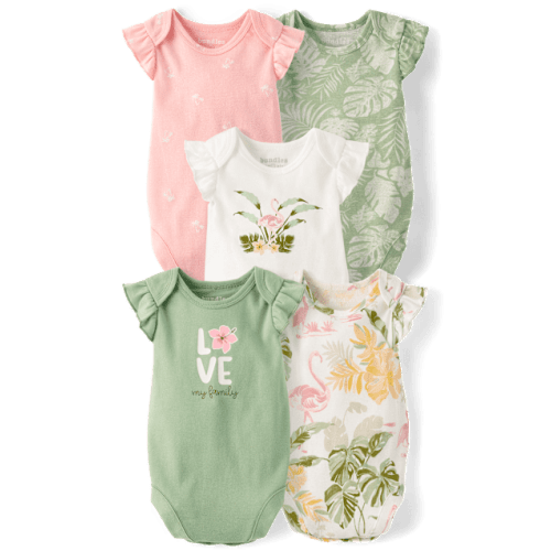 Baby Girls Tropical Flutter Bodysuit 5-Pack - White