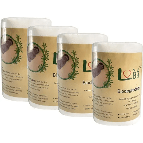 LVBB 100% Bamboo Biodegradable Rayon Cloth Diaper Liners Disposable, Gentle and Soft Disposable Bamboo Diaper Liner, Fragance and Chlorine Free Disposable Liners,White,100 Count/Roll (Pack of 4)
