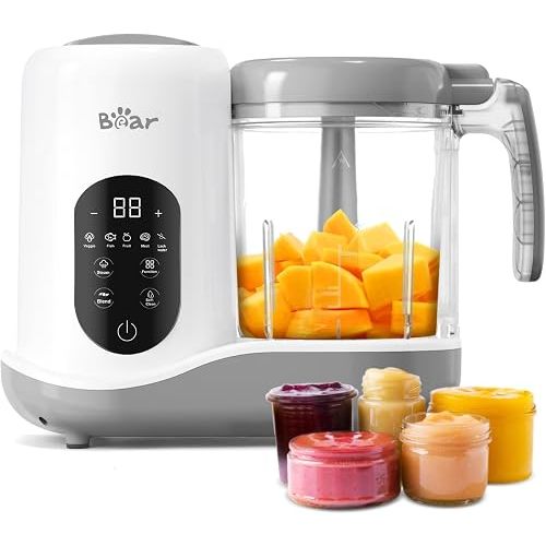 BEAR 2024 Baby Food Maker | One Step Baby Food Processor Steamer Puree Blender | Auto Cooking & Grinding |Infant Puree Maker with Self-Cleaning Function | Touch Screen Control, White