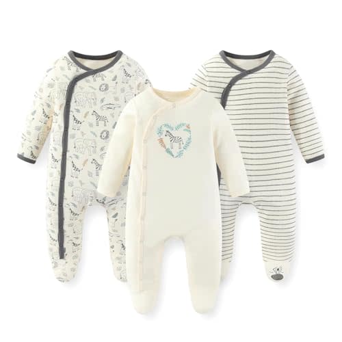 JELYLOVE Unisex Baby Boy Girl Footies Rompers Cotton Long Sleeve 3 Pack Infant Jumpsuits 0-12Months Babies' Outfits
