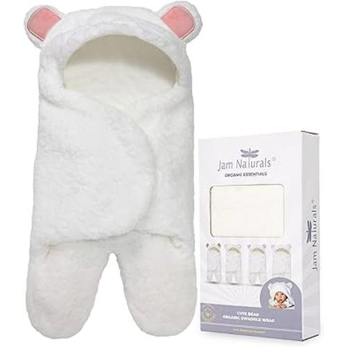 Jam Naturals- Baby Swaddle Blanket, Cute Bear Organic Receiving Swaddling Wrap, Newborn Baby Girl Soft Plush Registry Gift (Pink 3-6m)