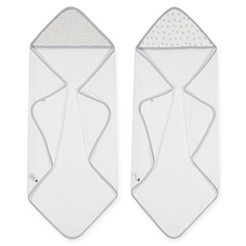 Just Born® Pom Pom 2-Pack Hooded Towels in Grey/White