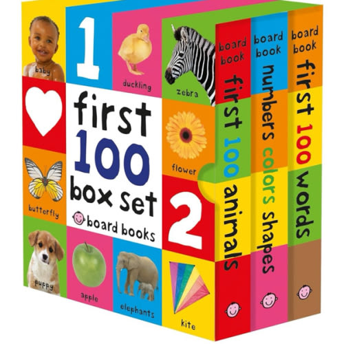 First 100 Board Book Box Set (3 books): First 100 Words, Numbers Colors Shapes, and First 100 Animals