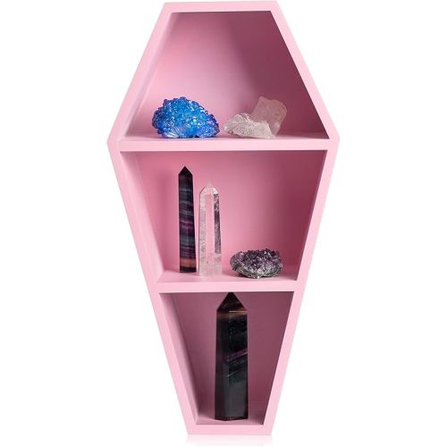 MANNY'S MYSTERIOUS ODDITIES Coffin Shelf - Spooky Gothic Decor for The Home - Pink Hanging Wooden Shelf for Wall or Table Top - 14 Inches Tall by 7 Inches Wide