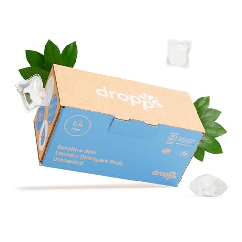 Dropps Sensitive Skin Laundry Detergent Pods, Unscented (64 Count) - Dermatologist Tested Laundry Pods - HE Compatible Laundry Supplies for Clean Clothes, Vegan & Dye-Free