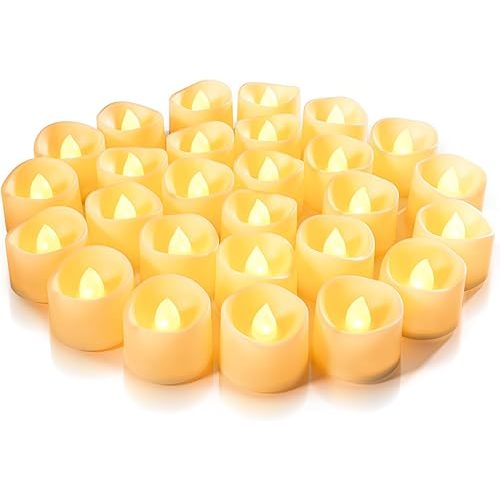 Homemory 24-Pack Flameless LED Tea Lights Candles Battery Operated, 200+Hour Fake Electric Candles TeaLights for Votive, Aniversary, Wedding Centerpiece Table Decor, Funeral, Halloween, Christmas
