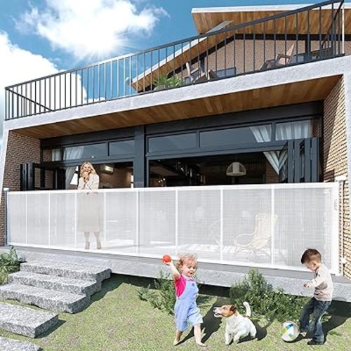 200" Retractable Baby Gates Extra Wide for Large Opening, 41" Extra Tall Retractable Dog Gate Pet Gates, Long Child Safety Mesh Gate with Fiberglass Rods for Stairs, Doorways, Hallways, Indoor/Outdoor