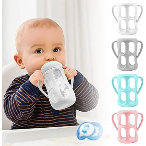 4 Pack Silicone Sleeves with Handles for Philips Avent Natural Baby Bottle 9 oz/8 oz, Avent Glass Bottles Sleeve Easy grip, Anti Breakage Baby Bottle Holder, Compatible with Philips Avent Glass Bottle