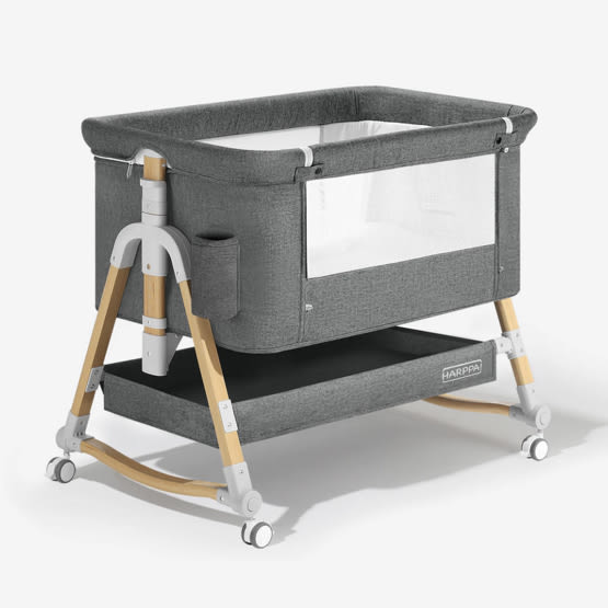 HARPPA Cuddly 3-in-1 Baby Bassinet Bedside Sleeper for Reflux | Attaches to Bed, Adjustable 5 Heights, Non-Toxic & CPSC Certified | Sturdy Aluminum Frame, Portable Wheels, Tool-Free Setup, Gentle Rocking | Perfect for Newborns, Infants, Small Spaces & Saf