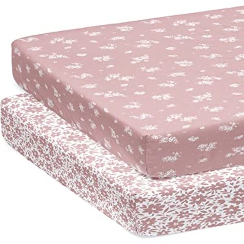 Sorrel + Fern 2-Pack Pack N Play Sheets for Standard Pack and Plays and Mini Cribs (Antique Rose) - Ultra-Soft Cotton Blend, Beautiful Antique Rose Pattern, Safe and Snug for Baby