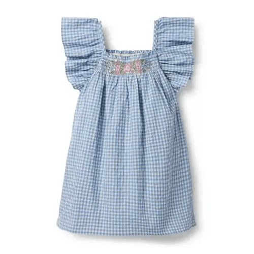 Girl Deep Sapphire Gingham Gingham Ruffle Sleeve Dress by Janie and Jack