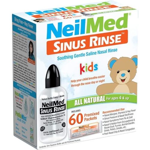 Neilmed's Sinus Rinse, Pediatric, Complete Saline Nasal Rinse Kit 60 Premixed Packets