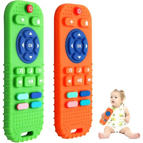 Hooku 2-Pack Silicone Teethers for Babies 0-6 & 6-12 Months, Sensory Chew Toys & Remote Control Toys for Infants & Toddlers