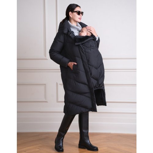 Long Black Maternity & Babywearing Puffer Coat | Seraphine