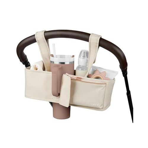 Skip Hop Ultimate Stroller Organizer Universal Fit with Adjustable Straps, Magnetic Flaps and Convertible Design That fits 40 oz. Tumblers, Oat