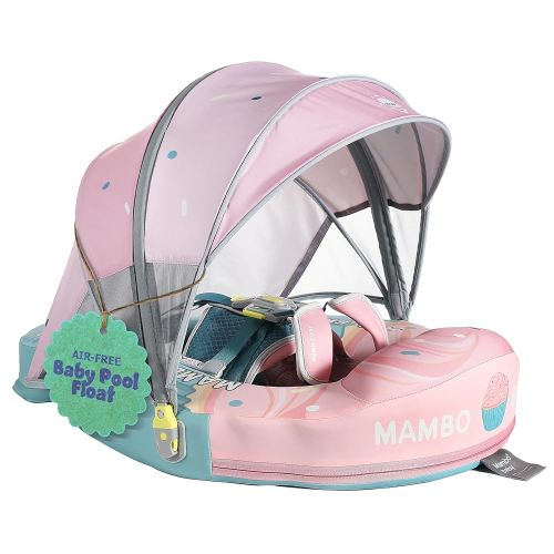 MAMBOBABYFLOAT Sunny Navigator Baby Pool Float with Canopy — Safe, Comfortable, Adjustable Axolotl Pool Float w/Sun Protection, Air-Free Foam Technology, 5-Way Buckle System