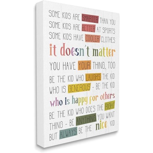 Stupell Industries Be The Nice Kid Sentiments Rainbow Text Pop, Designed by Daphne Polselli Canvas Wall Art, 16 x 20, Multi-Color