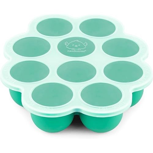 KeaBabies Silicone Food Freezer Trays with Lid, 2oz x 10 Pods Baby Food Storage Containers, Easy Puree Meal Prep, Breast Milk Silicone Freezer Molds, Dishwasher,Microwave Safe,BPA-Free(Alpine Green)