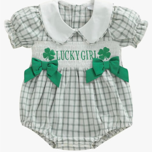 Adobabirl My First Easter Baby Girl Outfit Bunny Embroidery Bubble Romper Short Sleeve Bow Jumpsuit Smocked Clothes