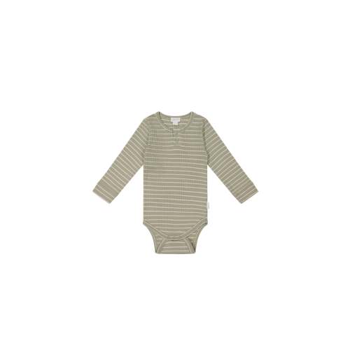 Organic Cotton Modal Long Sleeve Bodysuit - Cashew/Cloud Stripe