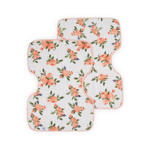 Cotton Muslin Burp Cloth 2 Pack - Watercolor Roses
