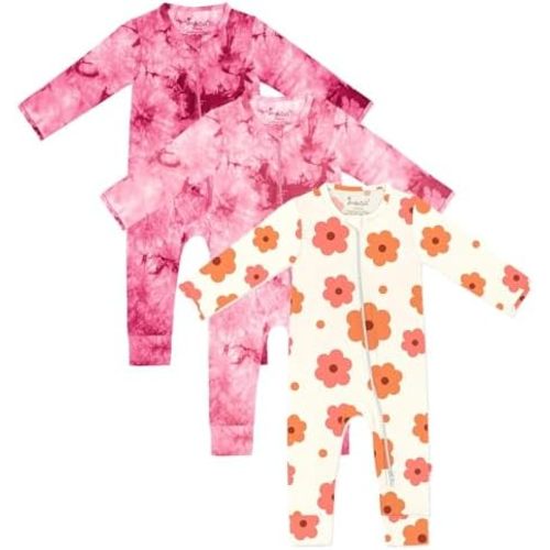 Baby Girls Boys Footless Romper 2 Way Zipper Soft Rayon Outfits, Outdoor Tie-dye Long Sleeve Clothes Jumpsuit