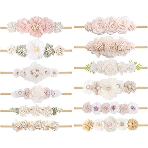 Baby Floral with Nylon Headbands for Newborn Girls Shower Photo (C-12 Pack)