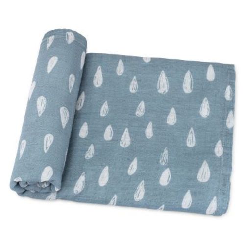 Muslin Swaddle Blankets Neutral Receiving Blanket For Boys And Girls By Comfy Cubs - Pack Of 1 - Blue Raindrops