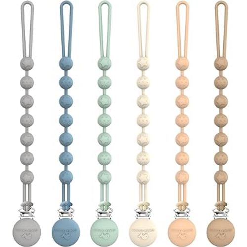 Cuddle Campus Pacifier Clip,Pack of 6 Pacifier Holder Clip with One Piece Design,Soft Flexible Silicone Baby Pacifier Holder with Texture for Boy and Girl (Mixcolor B)