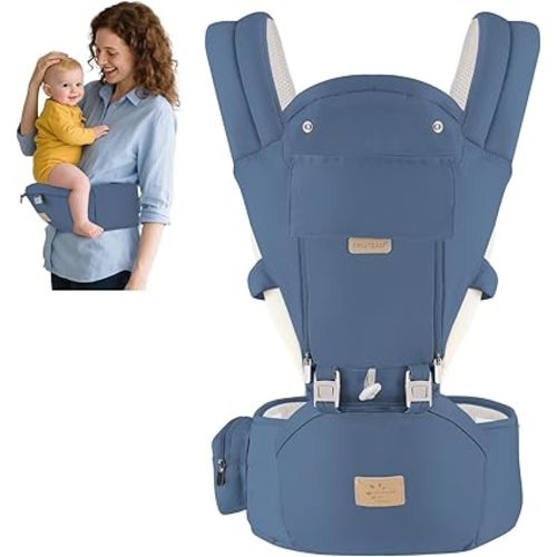 FRUITEAM 6-in-1 Baby Carrier with Waist Stool/Hip Seat, One Size Fits All -Adapt to Newborn, Baby Hip Carrier for Breastfeeding, Infant & Toddler, Dark Blue