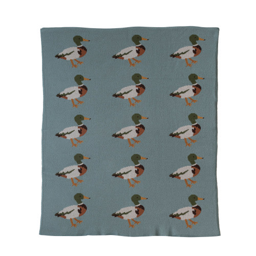 Creative Co-Op Soft Cotton Knit Baby Blanket with Decorative Duck Print, Multicolor