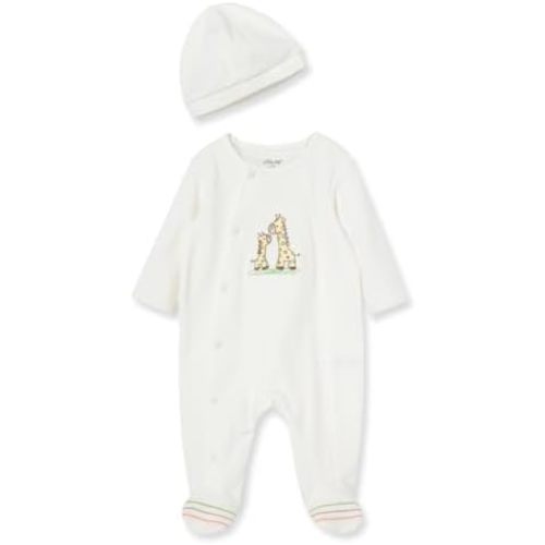 Little Me Gender Neutral Clothes for Baby 2-Piece 100% Cotton Scratch-Free Tag Footie Sleeper and Cap Sets, Preemie to 9M