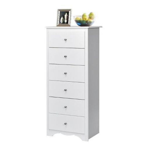 Costway 6 Drawer Chest Dresser Clothes Storage Bedroom Tall Furniture Cabinet White