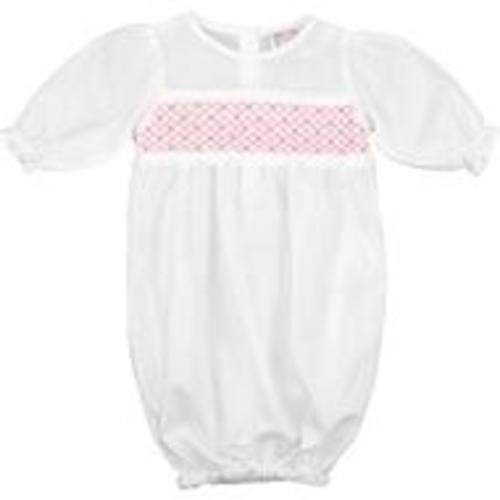 White And Pink Smocked Rosette Baby Gown – Cecil & Lou
