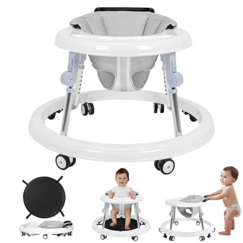 HARPPA Foldable Baby Walker for Babies 6-24 Months, Anti-Rollover, Seat and Height Adjustable, White