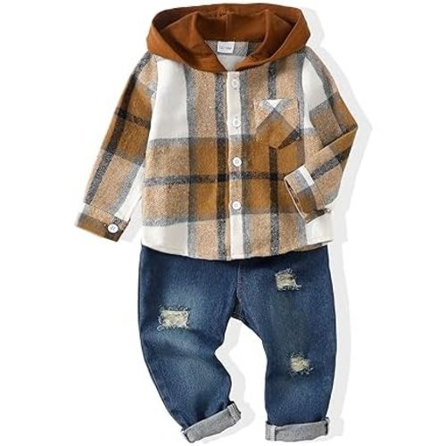 Renotemy Toddler Baby Boy Clothes Denim Outfits Infant Hooded Sweatshirt Jeans Pants Little Boys Clothing