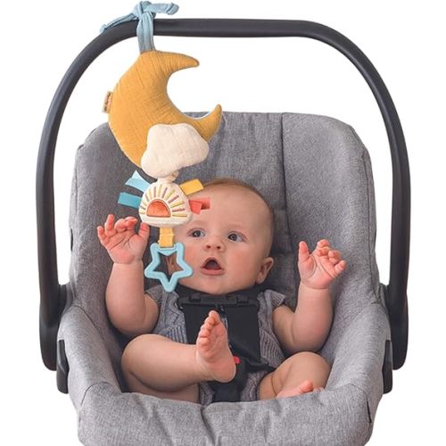 Itzy Ritzy – Musical Pull-Down Toy - Bitzy Notes Baby Musical Toy Attaches to Car Seat, Play Gym, or Stroller & Plays a Soothing Melody, Infant Toy for Ages 0 Months and Up (Moon)