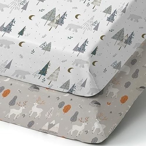 Pack n Play Sheets, BROLEX 2 Pack Mini Crib Sheets,Stretchy Portable Fitted Playard Sheet Set, Convertible Playard Mattress Cover,Ultra Soft Breathable Material,Snowy Forest