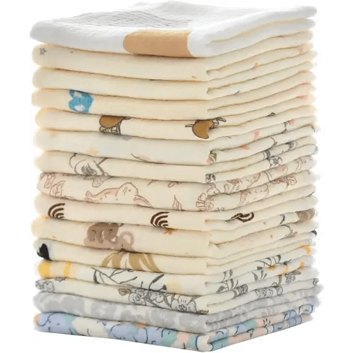 MUKIN Baby Washcloths, Natural Cotton Face Towels, 15 Pack, 10x10 inches