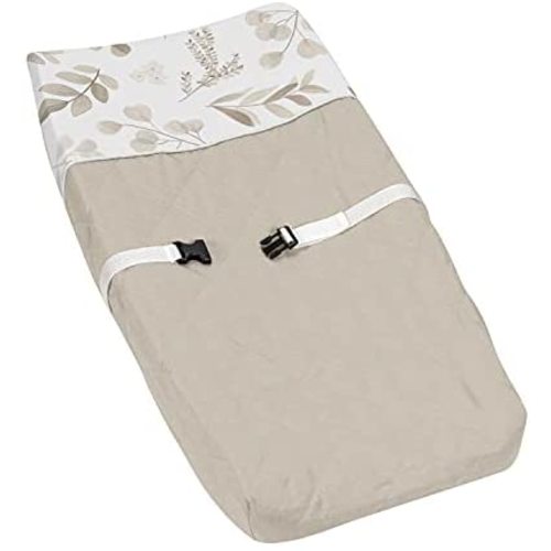 Sweet Jojo Designs Boho Botanical Leaf Boy Girl Baby Nursery Changing Pad Cover - Gender Neutral Ivory Cream Beige Tan Off White Taupe Linen Woodland Farmhouse Floral Leaves Bohemian Garden