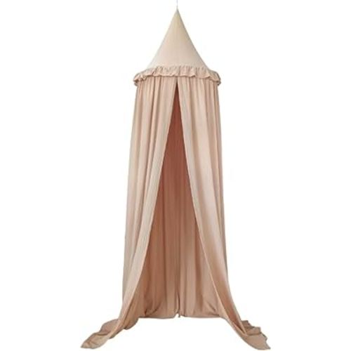 Wonder Space Kids Bed Canopy with Ruffles, Pastel Neutral Color for Boys & Girls, Frilled Cotton Tent Nursery Room Baby Crib Hanging Curtain Mosquito Netting Children Reading Nook Decoration (Nougat)