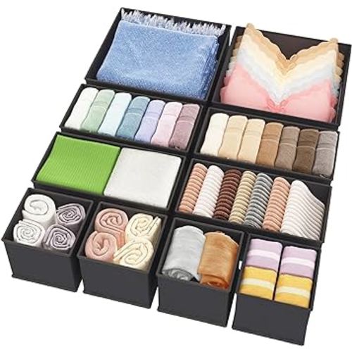Fixwal Drawer Organizer for Clothes, 10 Pack Underwear Drawer Organizer, Dresser Drawer Organizer For Nursery, Bedroom, Closet Organizer and Storage for Baby Clothes Socks Bra Scarves Ties (Grey)