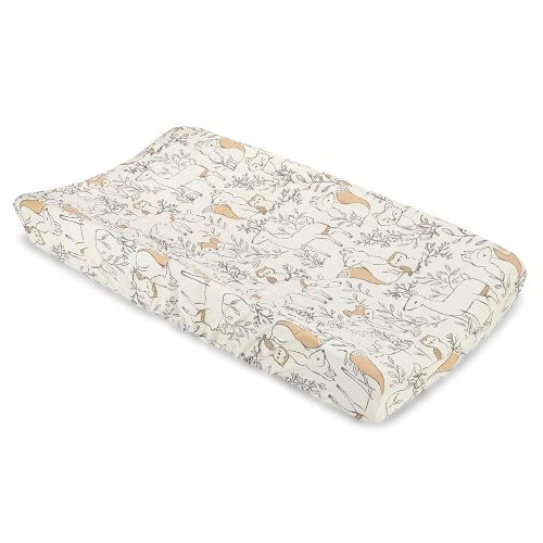 Crane Baby Woodland Quilted Changing Pad Cover, Animal Fox Print, Cotton Sateen, Secure Elastic Fit, Neutral Woodland Animal Nursery Decor for Boys and Girls, Diaper Changing Pad Cover