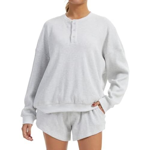 AnotherChill Women's Waffle Knit 2 Piece Lounge Short Sets Cozy Outfits