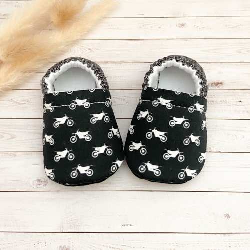 DIRT BIKE baby booties, slippers, crib shoes, soft sole, moccasins, baby shoes